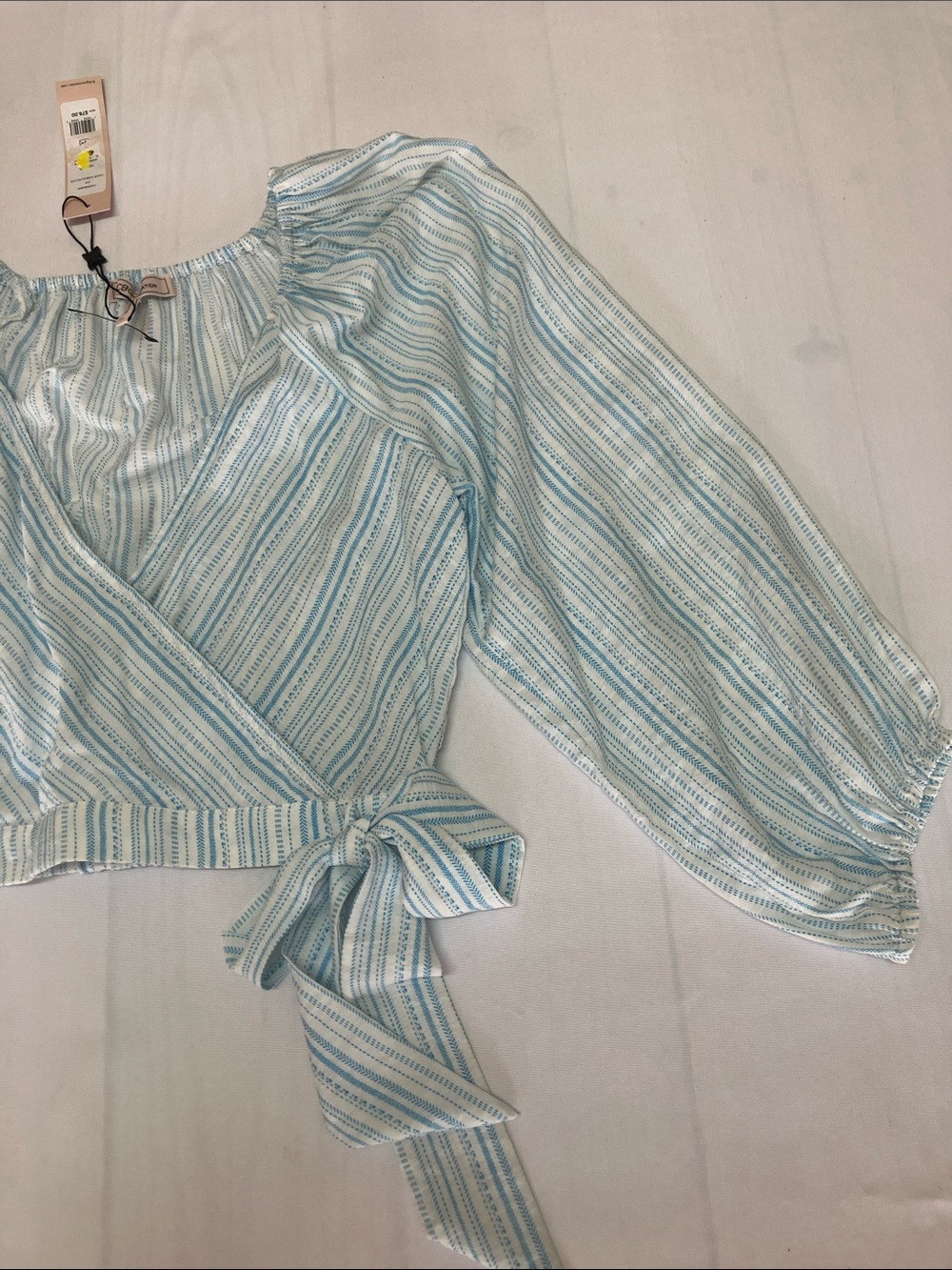 Striped Blue Tie-Waist Women's Wrap Top